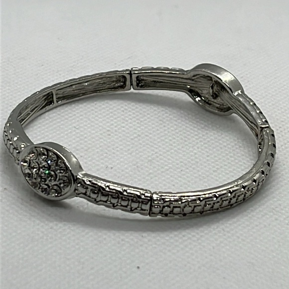 Women's Formal Prom Rhinestone Stretch Bracelet Sliver Tone Art Deco Style - Picture 2 of 7